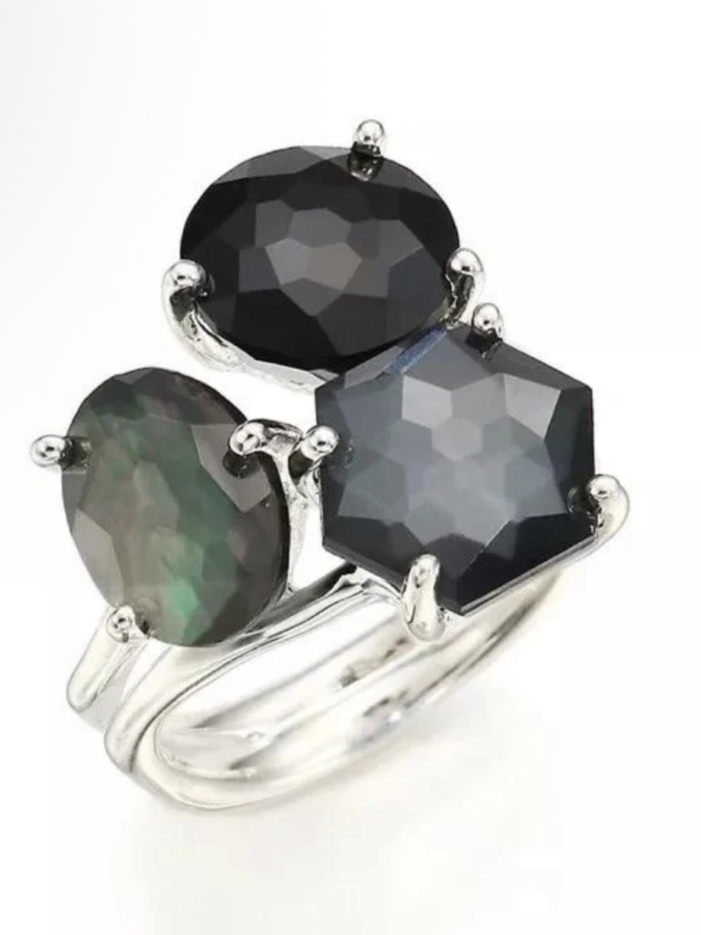 Ippolita Rock Candy 3-Stone Sterling Silver Onyx Hematite Quartz Cluster Ring